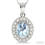 8x6 MM Oval Cut Aquamarine and 1/3 ctw Round Cut Diamond Pendant in 14K White Gold with Chain