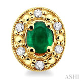 4x3 MM Oval Shaped Emerald and 1/10 ctw Single Cut Diamond Earrings in 14K Yellow Gold