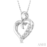 1/10 ctw Round Cut Diamond Heart Shape Journey Pendant in 10K White Gold with Chain