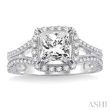 1 1/6 ctw Diamond Engagement Ring with 3/4 ct Princess Cut Center Stone in 14K White Gold