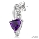 6x6 MM Trillion Cut Amethyst and 1/20 ctw Single Cut Diamond Earrings in 10K White Gold