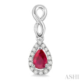 5x3 MM Pear Shape Ruby and 1/6 ctw Round Cut Diamond Earrings in 10K White Gold