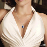 6x4 MM Octagon Cut Sapphire and 1/3 ctw Round Cut Diamond Precious Pendant in 14K White Gold with Chain