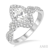 1 ctw Diamond Engagement Ring with 5/8 ct Marquise Cut Center Stone in 14K White Gold