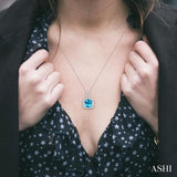 8x8 MM Cushion Shape Blue Topaz and 1/5 ctw Round Cut Diamond Pendant in 10K White Gold with Chain
