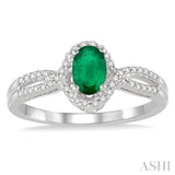 6x4 MM Oval Cut Emerald and 1/6 ctw Round Cut Diamond Ring in 10K White Gold