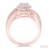 1 1/10 ctw Round Cut Diamond Lovebright Engagement Ring in 14K Rose and White Gold