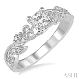 1/3 ctw Diamond Engagement Ring with 1/5 ct Princess Cut Center Stone in 14K White Gold