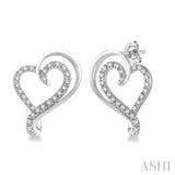 1/6 ctw Split Side Double Heart Round Cut Diamond Earrings in 10K White Gold
