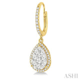 3/4 Ctw Pear Shape Diamond Lovebright Earrings in 14K Yellow and White Gold