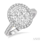 1 ctw Round Diamond Lovebright Oval Shape Halo Engagement Ring in 14K White and Yellow Gold