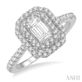 1 ctw Diamond Ladies Engagement Ring with 1/2 Ct Emerald Cut Center Stone in 14K White Gold