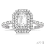 1 ctw Diamond Ladies Engagement Ring with 1/2 Ct Emerald Cut Center Stone in 14K White Gold