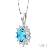 8x6 MM Oval Shape Blue Topaz and 1/10 ctw Round Cut Diamond Semi Precious Pendant in 10K White Gold