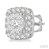 1/2 ctw Cushion Shape Lovebright Round Cut Diamond Stud Earrings in 14K White Gold