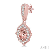 5x3 MM Oval Shape Morganite and 1/4 ctw Round Cut Diamond Semi Precious Earrings in 10K Rose Gold