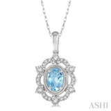 6x4 MM Oval Cut Aquamarine and 1/6 ctw Round Cut Diamond Semi Precious Pendant With Chain in 10K White Gold