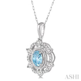 6x4 MM Oval Cut Aquamarine and 1/6 ctw Round Cut Diamond Semi Precious Pendant With Chain in 10K White Gold