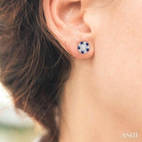 2.65 MM Round Cut Sapphire and 3/4 ctw Round Cut Diamond Precious Earrings Jacket in 14K White Gold