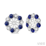 2.3 MM Round Cut Sapphire and 1/2 ctw Round Cut Diamond Precious Earrings Jacket in 14K White Gold