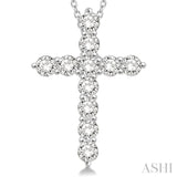 1 1/2 ctw Round Cut Diamond Cross Pendant in 14K White Gold with Chain