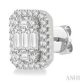 1 ctw Octagonal Baguette & Round Cut Diamond Stud Earrings in 14K White Gold