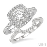 1 1/2 ctw Diamond Wedding Set With 1 1/3 ct Twin Halo 3/4 ct Round Cut Center Stone Engagement Ring and 1/4 ct Wedding Band in 14K White Gold