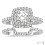 1 1/2 ctw Diamond Wedding Set With 1 1/3 ct Twin Halo 3/4 ct Round Cut Center Stone Engagement Ring and 1/4 ct Wedding Band in 14K White Gold