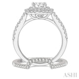 1 1/2 ctw Diamond Wedding Set With 1 1/3 ct Twin Halo 3/4 ct Round Cut Center Stone Engagement Ring and 1/4 ct Wedding Band in 14K White Gold