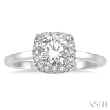 1/3 ctw Cushion Shape Halo Diamond Engagement Ring With 1/4 ct Round Cut Diamond Center Stone in 14K White Gold