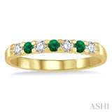 2.3 MM Emerald and 1/5 ctw Round Cut Diamond Precious Wedding Band in 14K Yellow Gold