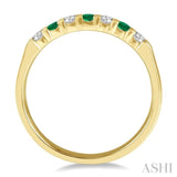 2.3 MM Emerald and 1/5 ctw Round Cut Diamond Precious Wedding Band in 14K Yellow Gold