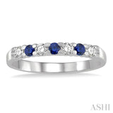 2.3 MM Sapphire and 1/5 ctw Round Cut Diamond Precious Wedding Band in 14K White Gold