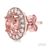 7x5 MM Oval Cut Morganite and 3/8 ctw Round Cut Diamond Earrings in 14K Rose Gold