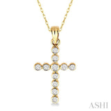1/4 ctw Round Cut Diamond Cross Pendant in 14K Yellow Gold with Chain