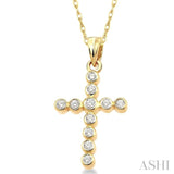 1/4 ctw Round Cut Diamond Cross Pendant in 14K Yellow Gold with Chain