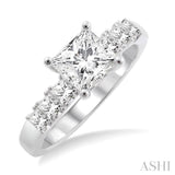 1 ctw Diamond Engagement Ring with 5/8 ct Princess Cut Center Stone in 14K White Gold