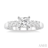 1 ctw Diamond Engagement Ring with 5/8 ct Princess Cut Center Stone in 14K White Gold