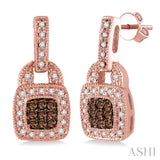 1/3 ctw Round Cut White and Champagne Brown Diamond Earrings in 10K Rose Gold