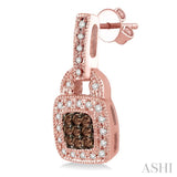 1/3 ctw Round Cut White and Champagne Brown Diamond Earrings in 10K Rose Gold