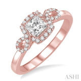 3/8 ctw Diamond Engagement Ring with 1/5 ct Princess Cut Center Stone in 14K Rose Gold
