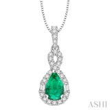 7x5 MM Pear Shape Emerald and 1/3 ctw Diamond Precious Pendant in 14K White Gold with Chain
