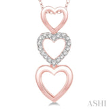 1/20 ctw Triple Heart Link Round Cut Diamond Pendant With Link Chain in 10K Rose Gold