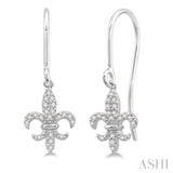 1/8 ctw Fleur De Lis Round Cut Diamond Earrings in 10K White Gold