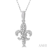 1/10 ctw Fleur De Lis Round Cut Diamond Pendant in 10K White Gold with chain