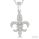 1/10 ctw Fleur De Lis Round Cut Diamond Pendant in 10K White Gold with chain