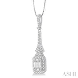1/2 ctw Baguette & Round Cut Diamond Pendant in 14K White Gold with chain