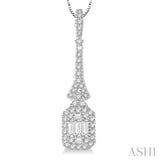 1/2 ctw Baguette & Round Cut Diamond Pendant in 14K White Gold with chain