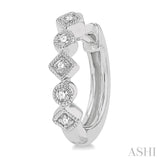 1/10 ctw Circular & Rhombus Mount Round Cut Diamond Huggie Petite Earrings in 10K White Gold