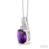 10x8 MM Cushion Shape Amethyst and 1/50 ctw Looped Round Cut Diamond Semi Precious Pendant With Chain in Sterling Silver